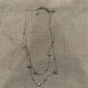 LOFT Silver Layered Bead and Sparkle Necklace